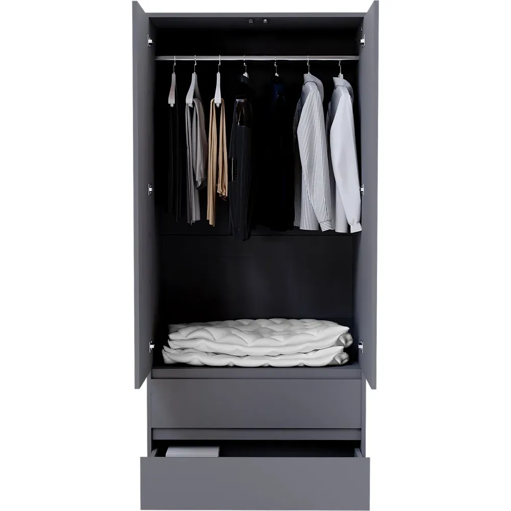 Denver 2 Door 2 Drawer Wardrobe - Grey