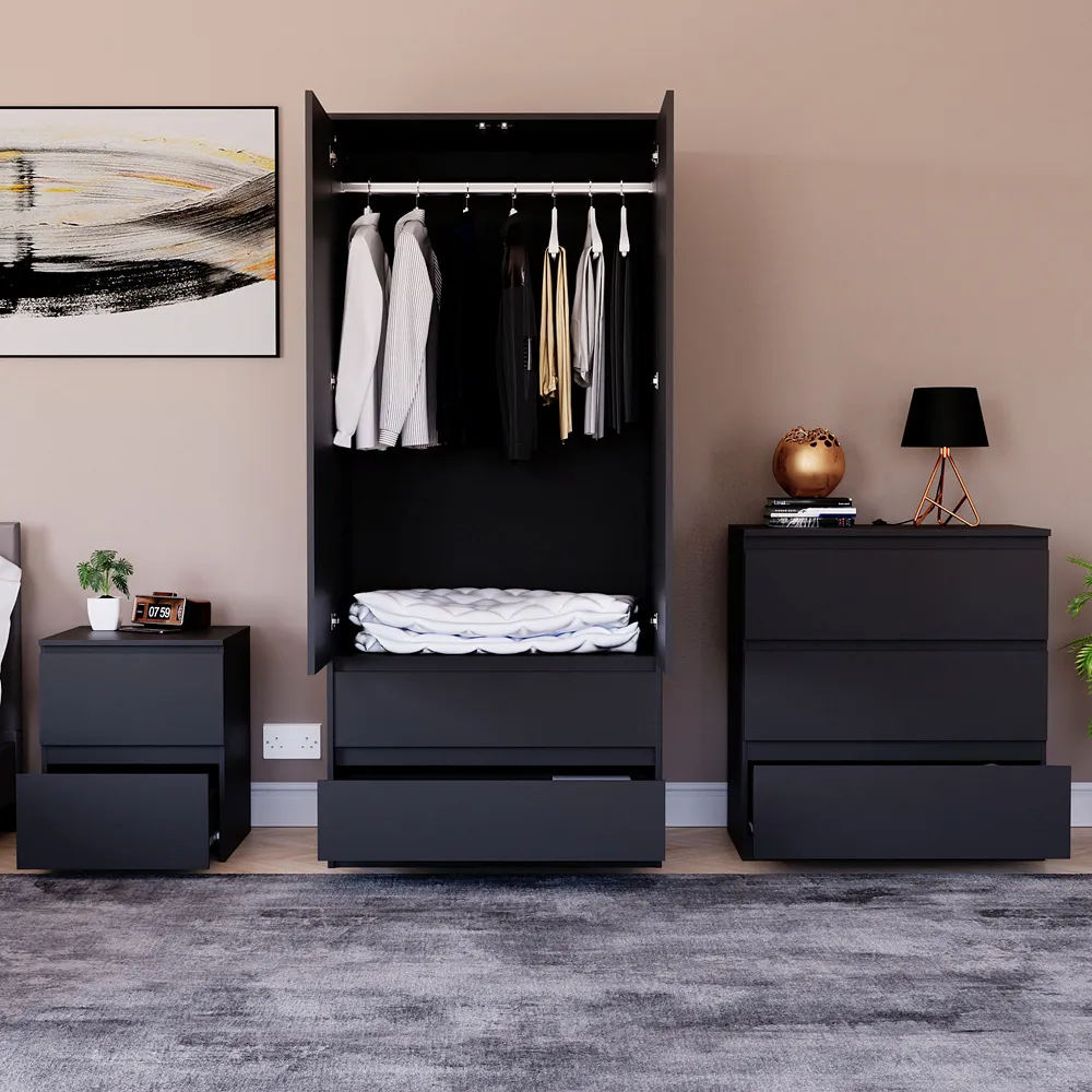 Denver 3 Piece Bedroom Furniture Set - Black