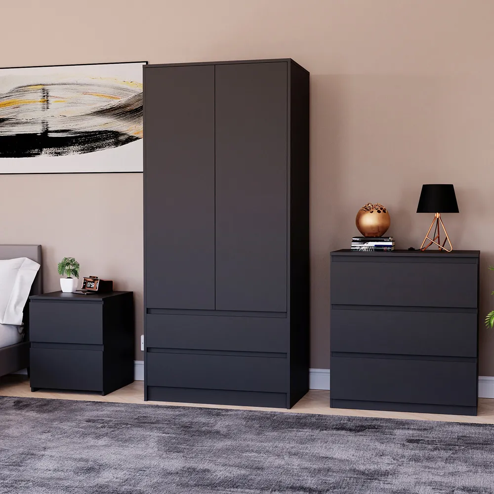 Denver 3 Piece Bedroom Furniture Set - Black