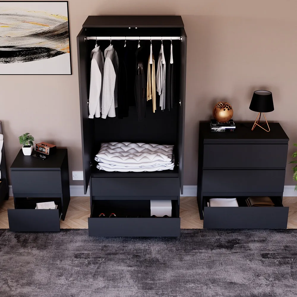 Denver 3 Piece Bedroom Furniture Set - Black