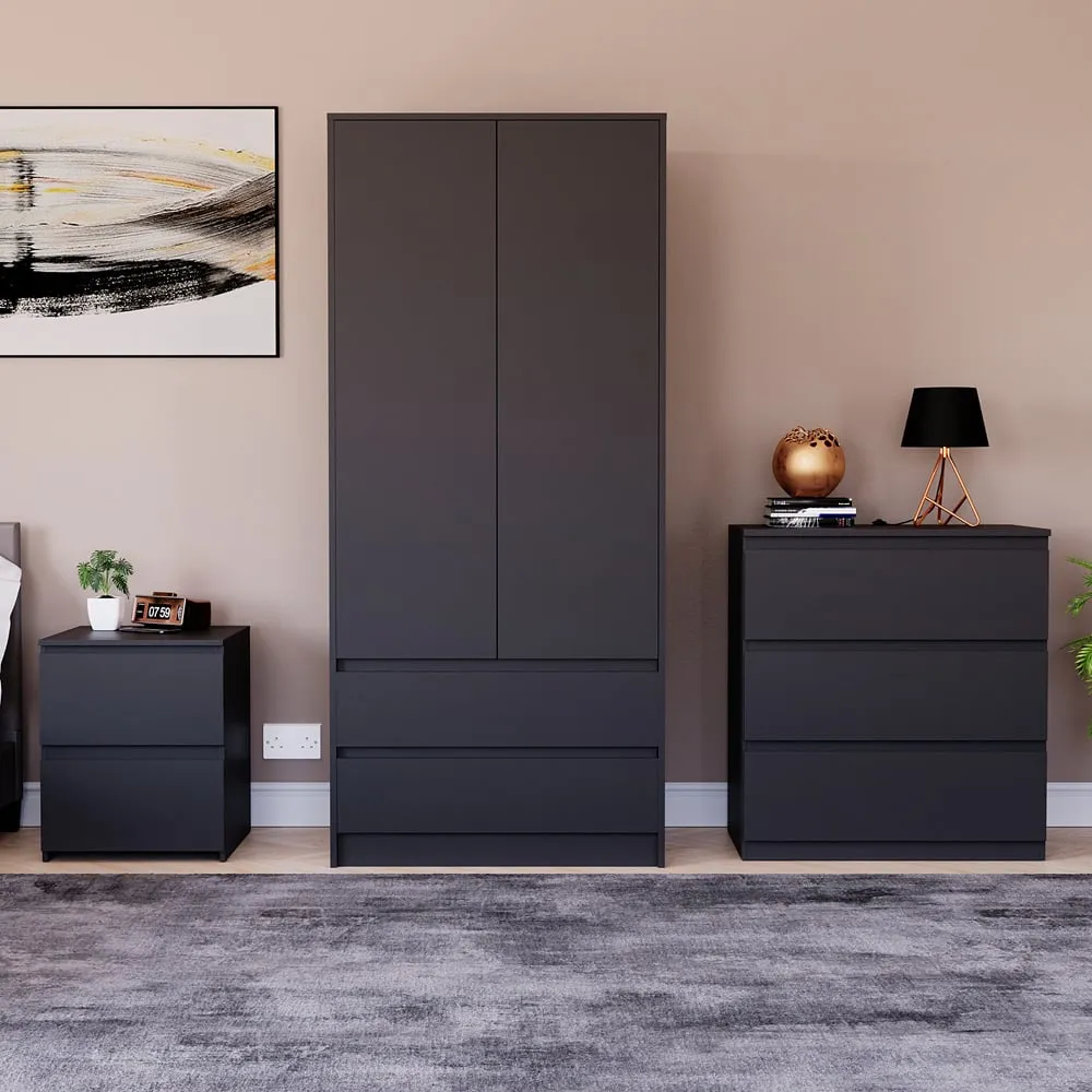 Denver 3 Piece Bedroom Furniture Set - Black image