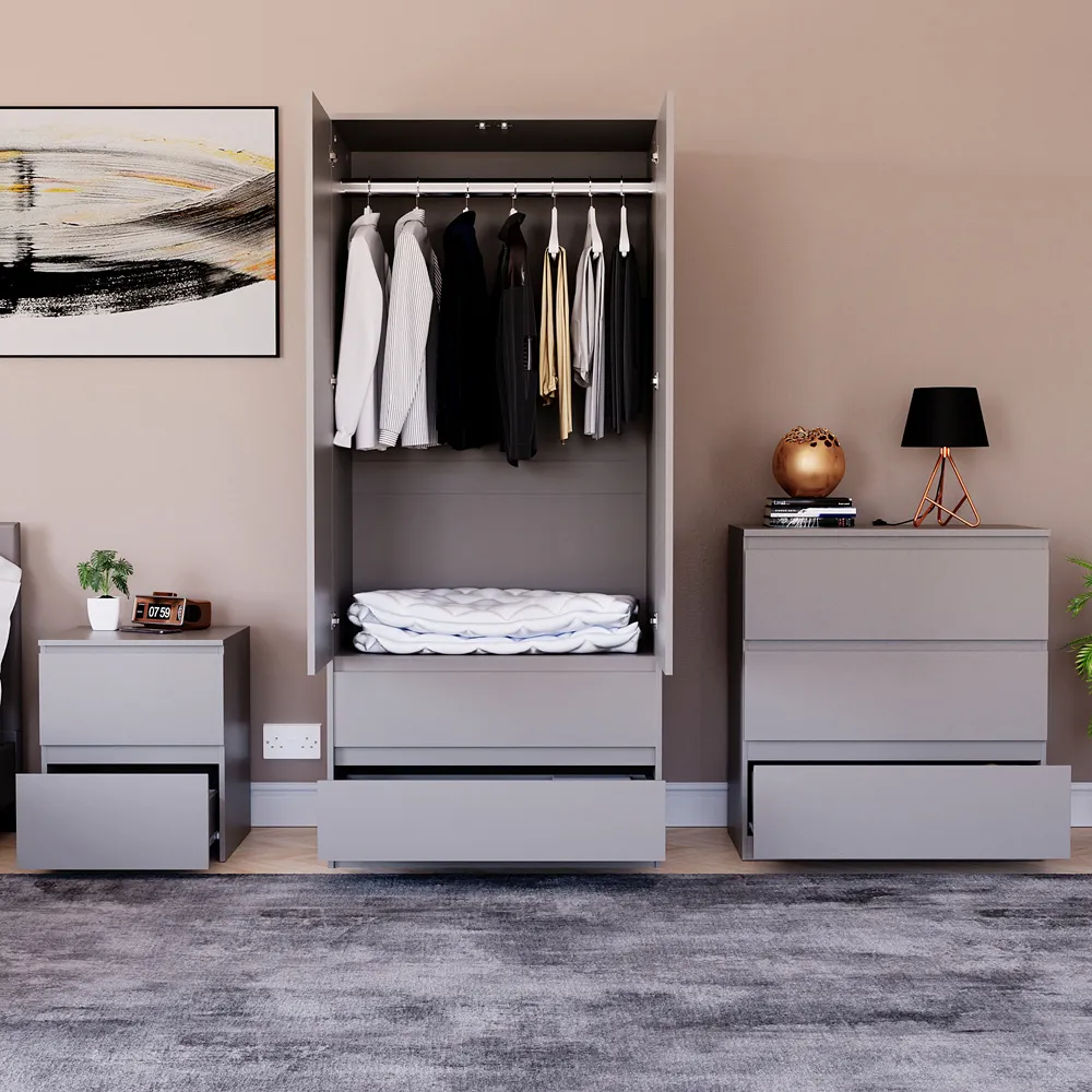 Denver 3 Piece Bedroom Furniture Set - Grey