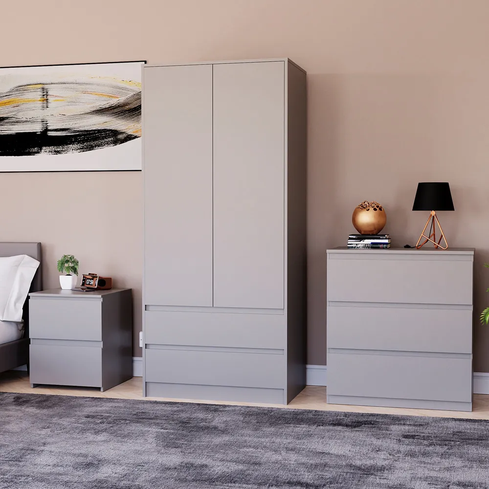 Denver 3 Piece Bedroom Furniture Set - Grey