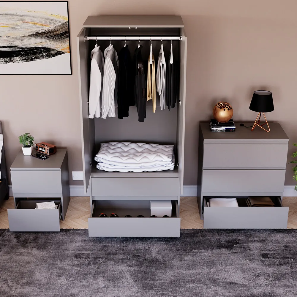 Denver 3 Piece Bedroom Furniture Set - Grey