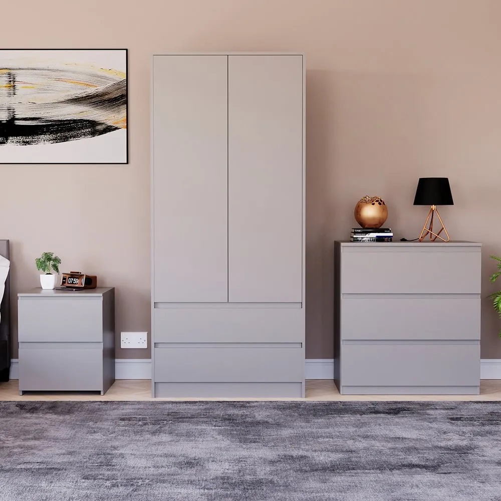 Denver 3 Piece Bedroom Furniture Set - Grey