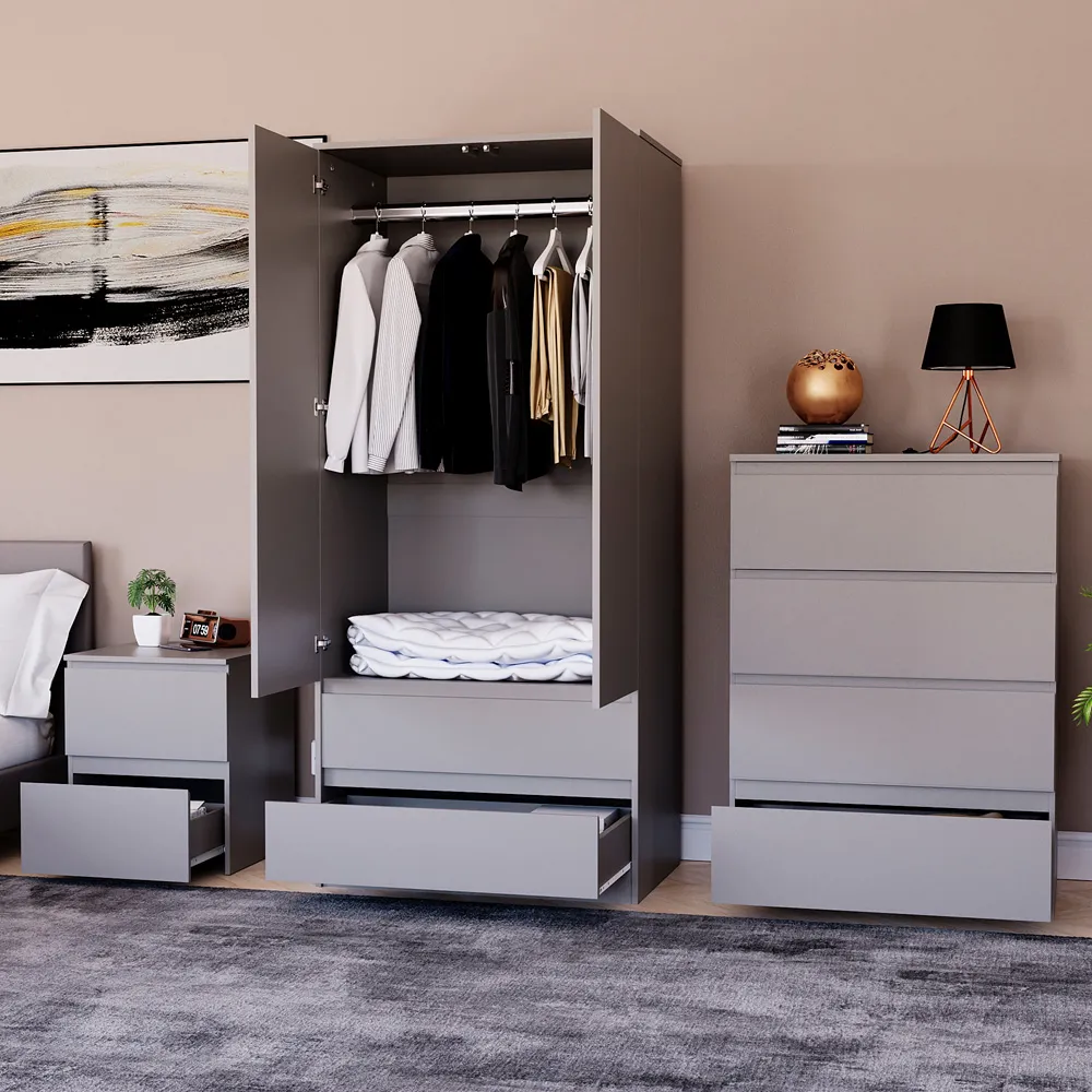 Denver 3 Piece Bedroom Furniture Set - Grey