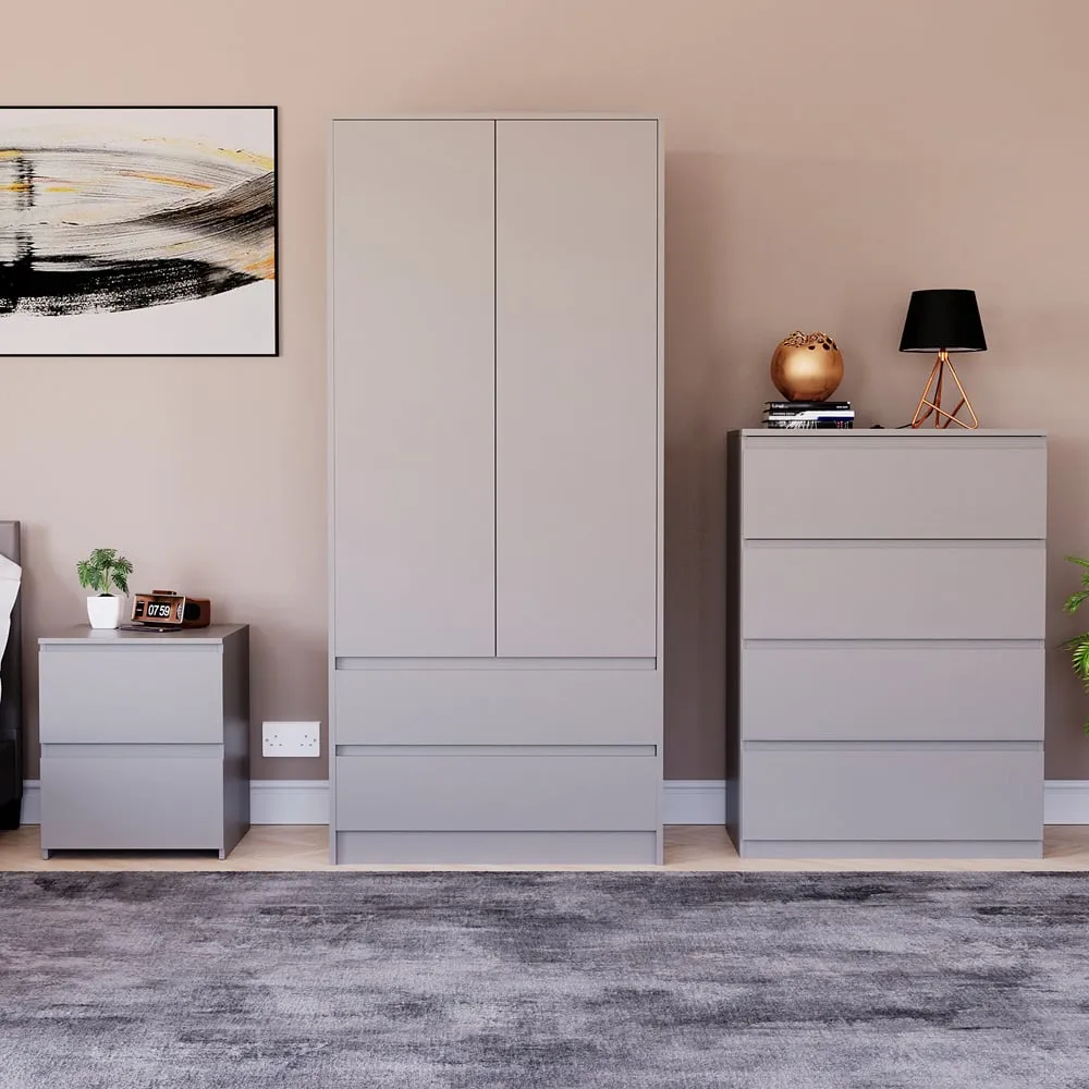 Denver 3 Piece Bedroom Furniture Set - Grey