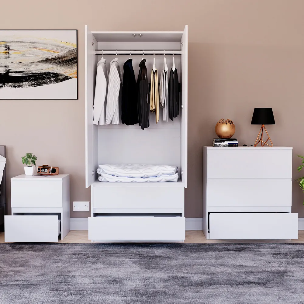 Denver 3 Piece Bedroom Furniture Set - White