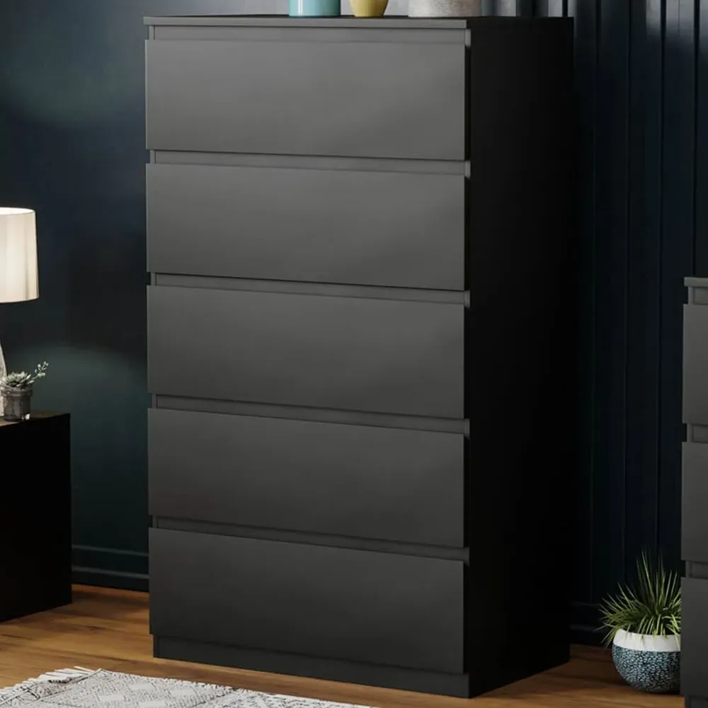 Denver 5 Drawer Chest of Drawers - Black