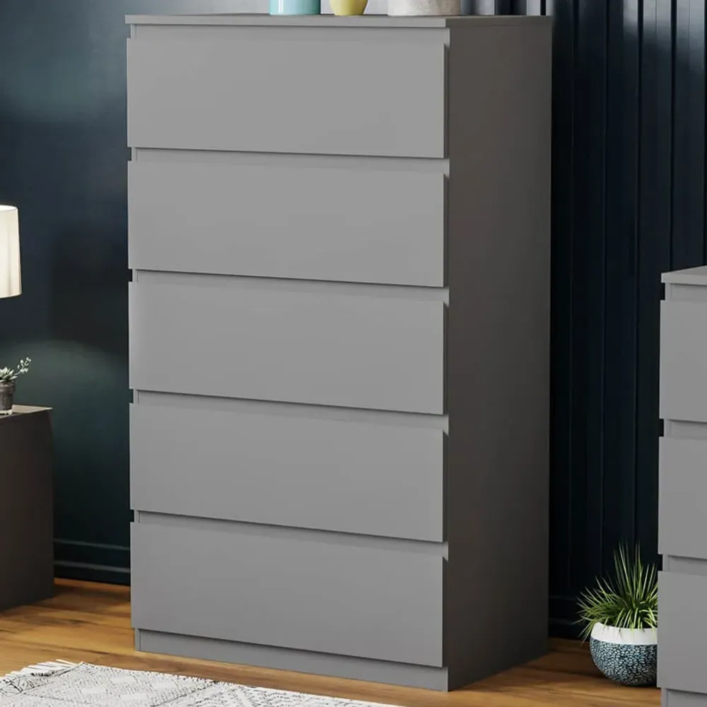Denver 5 Drawer Chest of Drawers - Grey