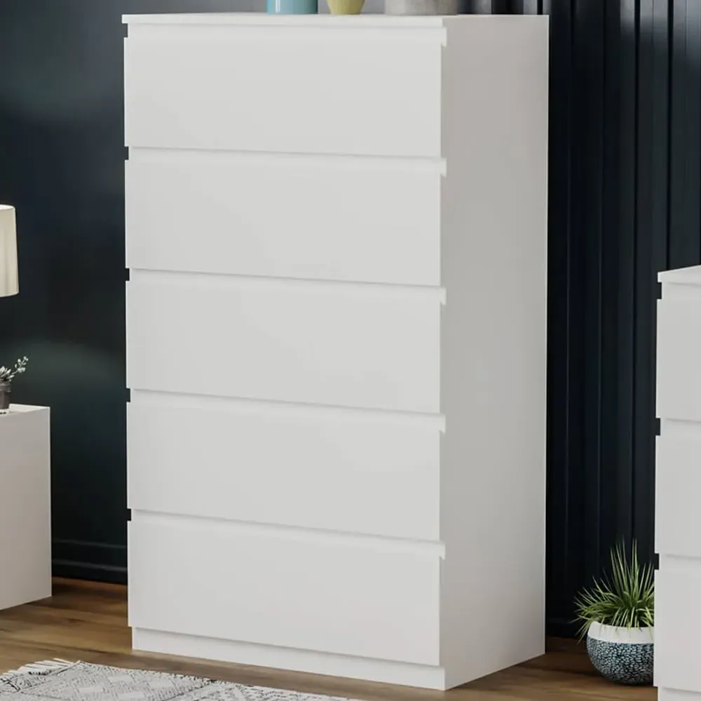 Denver 5 Drawer Chest of Drawers - White