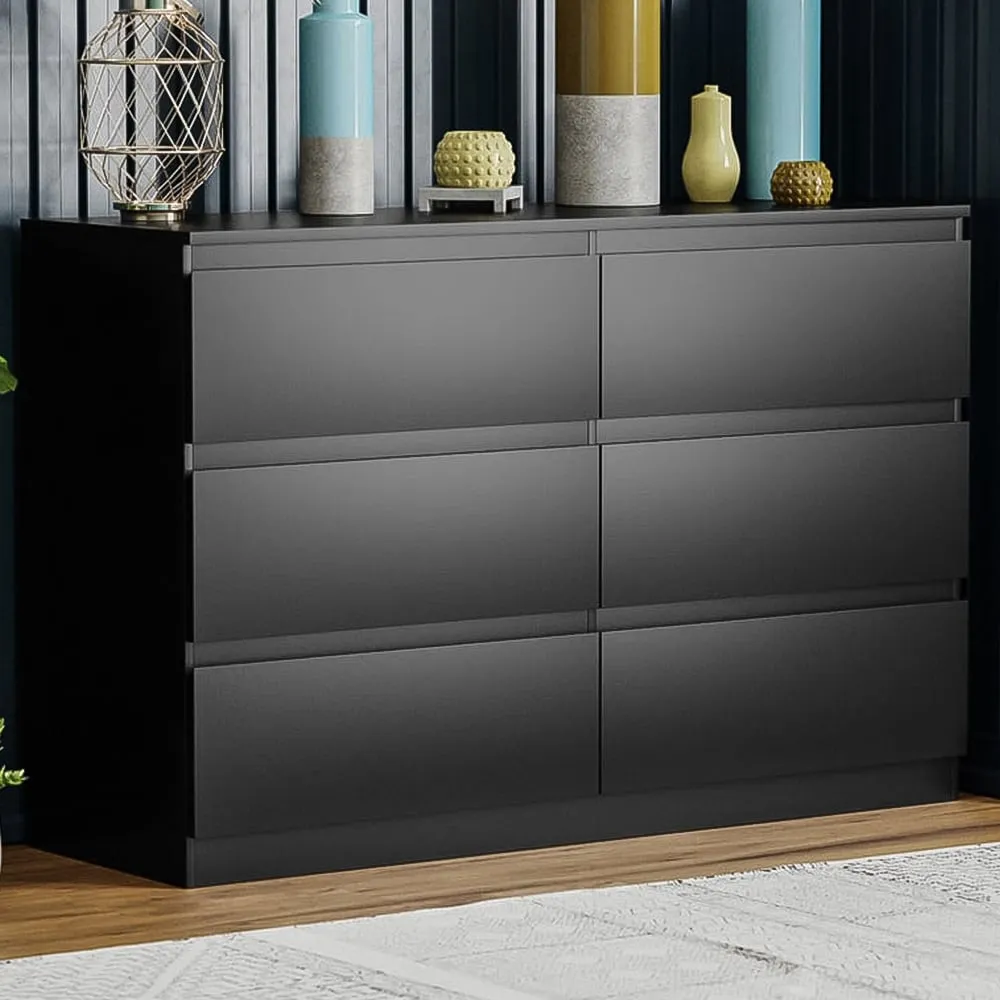 Denver 6 Drawer Chest of Drawers - Black