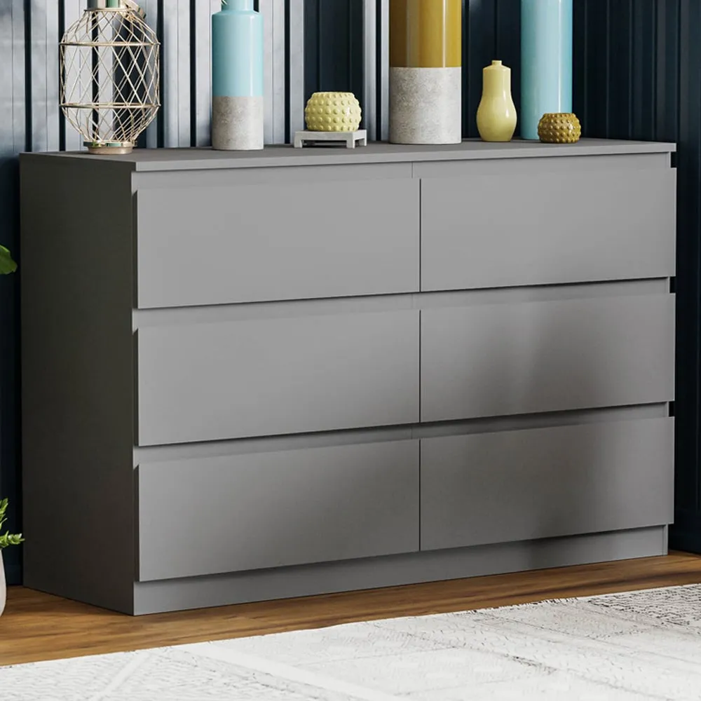 Denver 6 Drawer Chest of Drawers - Grey