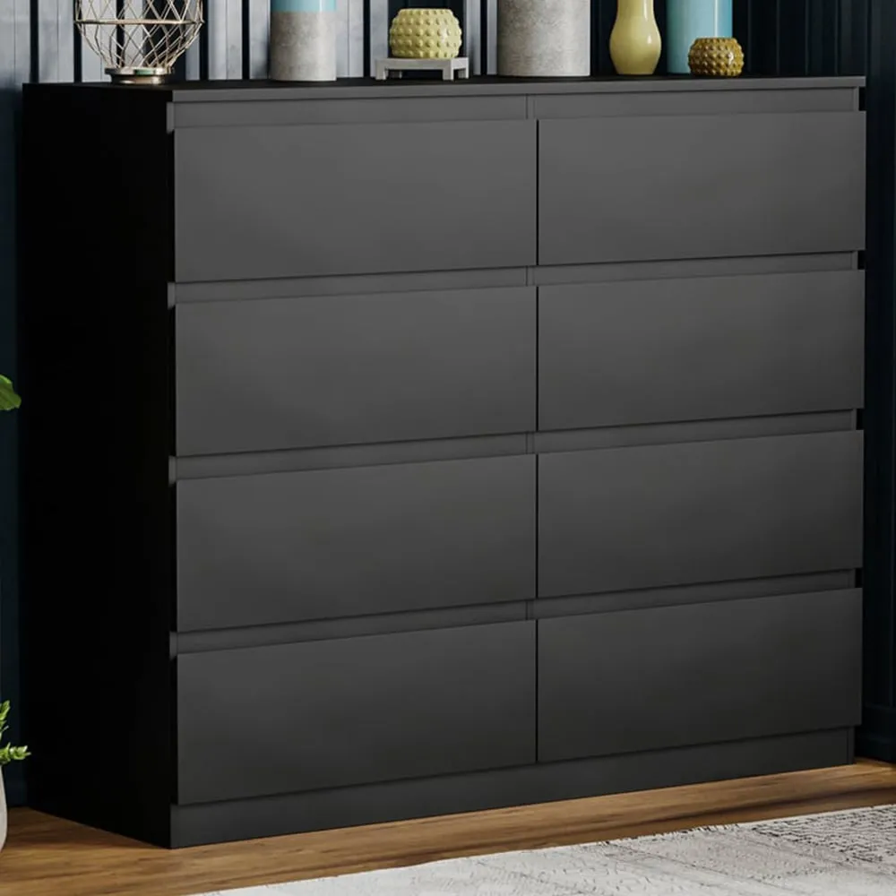 Denver 8 Drawer Chest of Drawers - Black