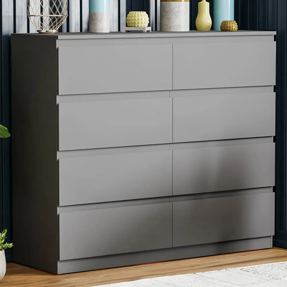 Denver 8 Drawer Chest of Drawers - Grey