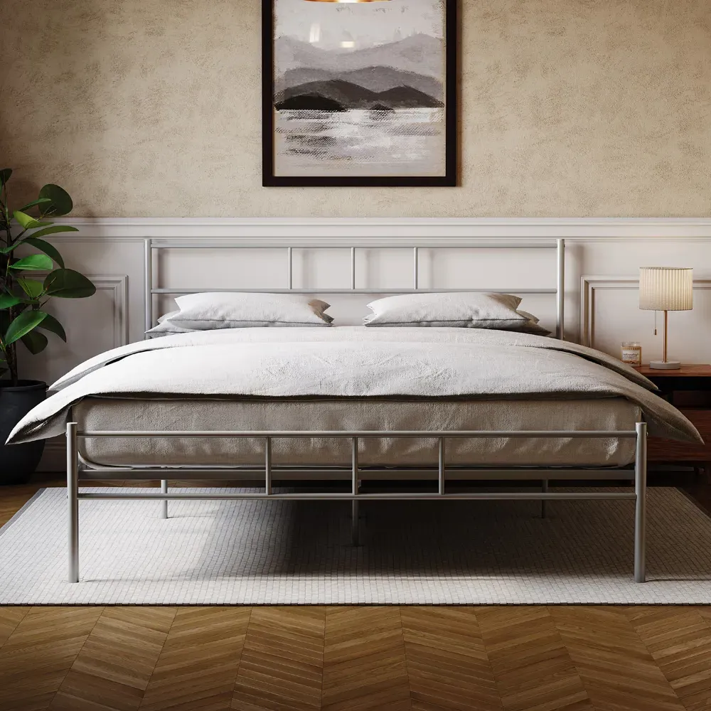 Dorset Double Bed Frame - Silver, Metal