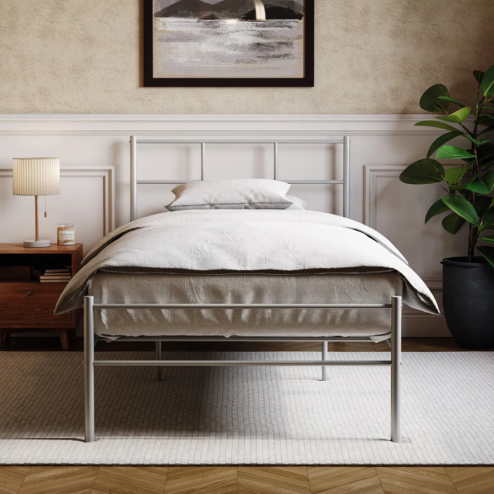 Dorset Single Bed Frame - Silver, Metal