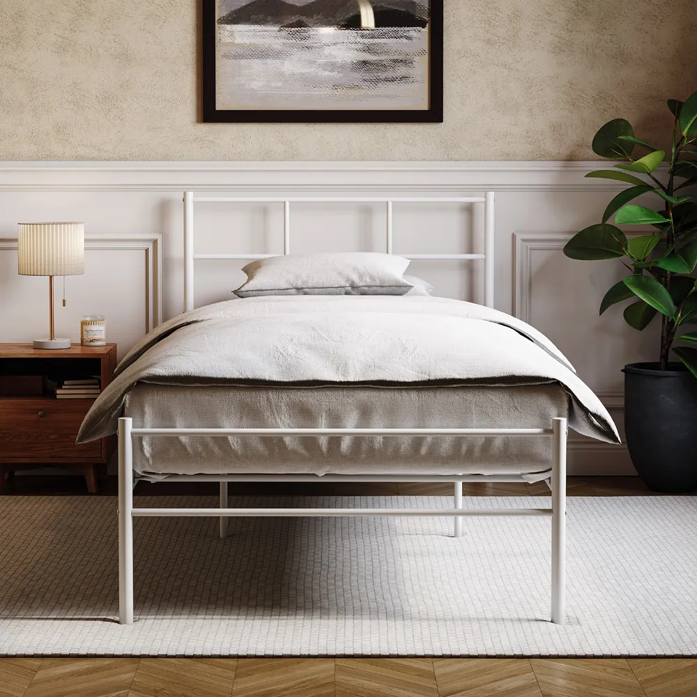 Dorset Single Bed Frame - White, Metal
