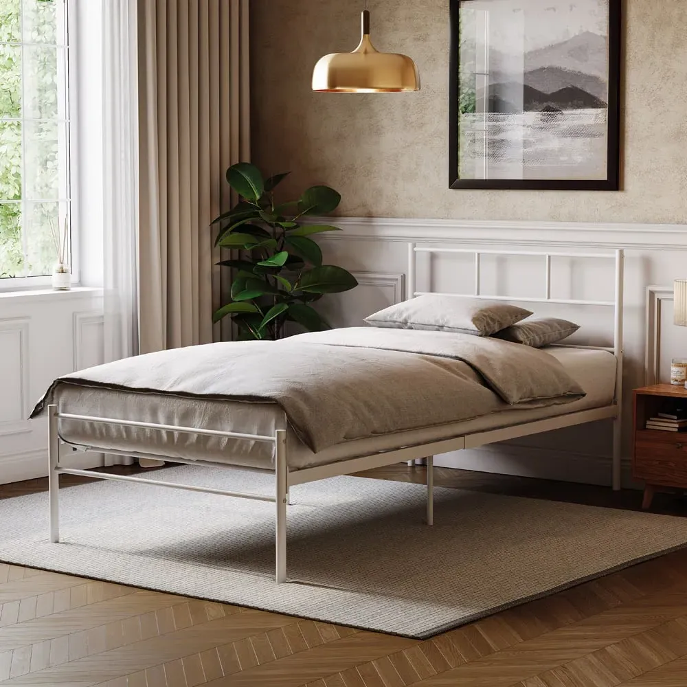 Dorset Single Bed Frame - White, Metal