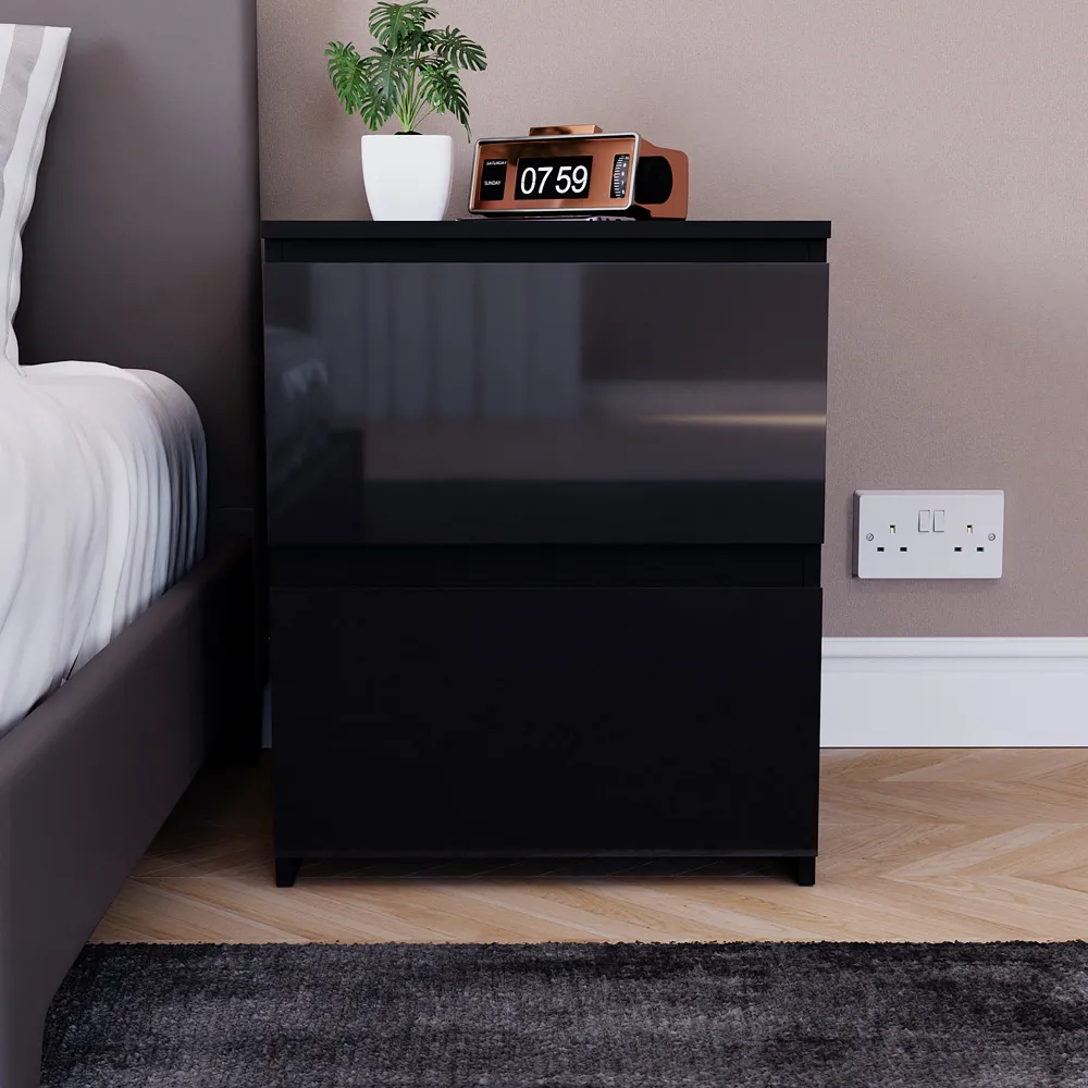 Glinton 2 Drawer Bedside Table - Black