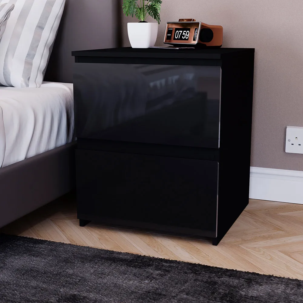 Glinton 2 Drawer Bedside Table - Black