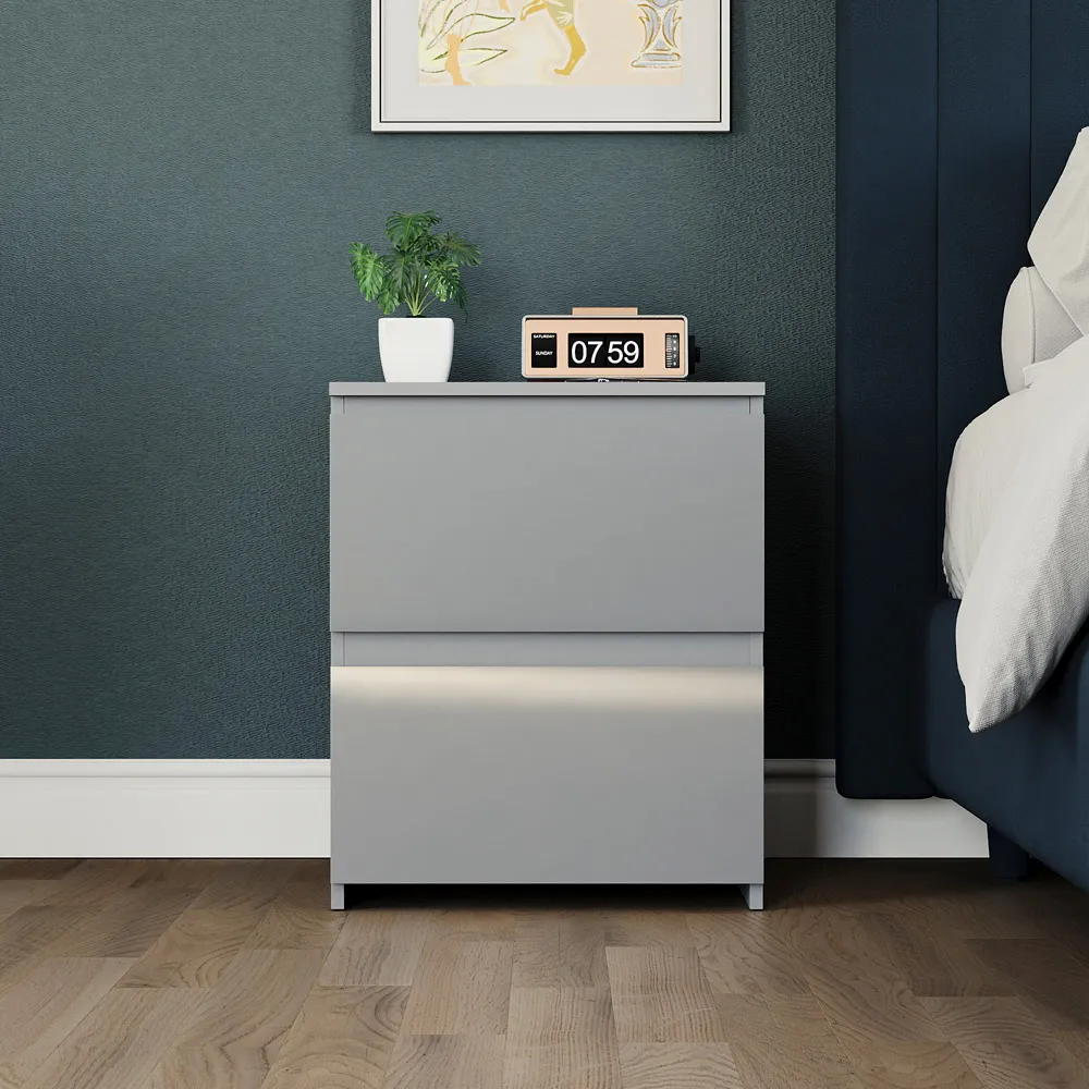 Glinton 2 Drawer Bedside Table - Grey