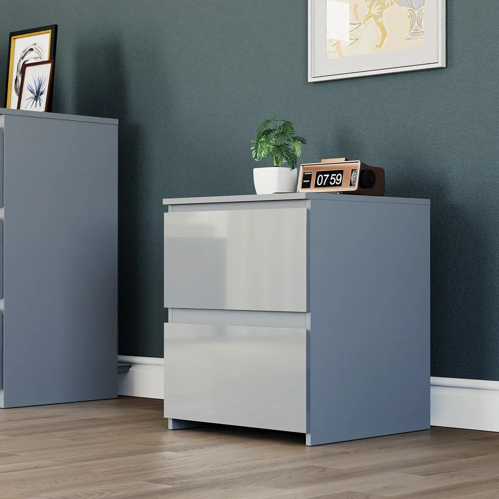 Glinton 2 Drawer Bedside Table - Grey