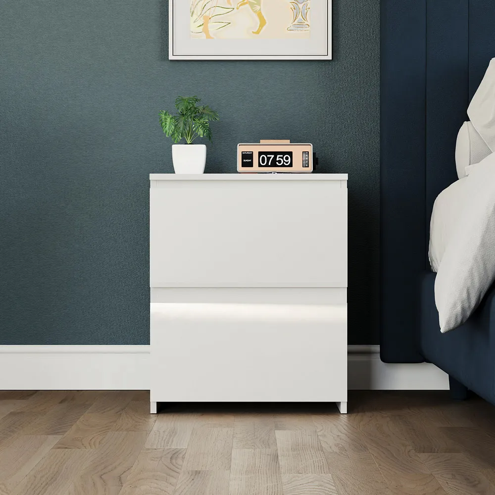 Glinton 2 Drawer Bedside Table - White