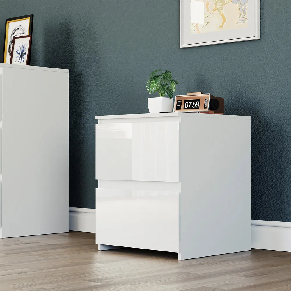 Glinton 2 Drawer Bedside Table - White