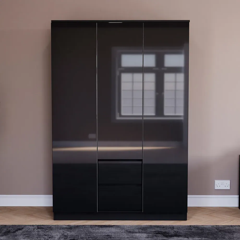 Glinton 3 Door 2 Drawer Wardrobe - Black
