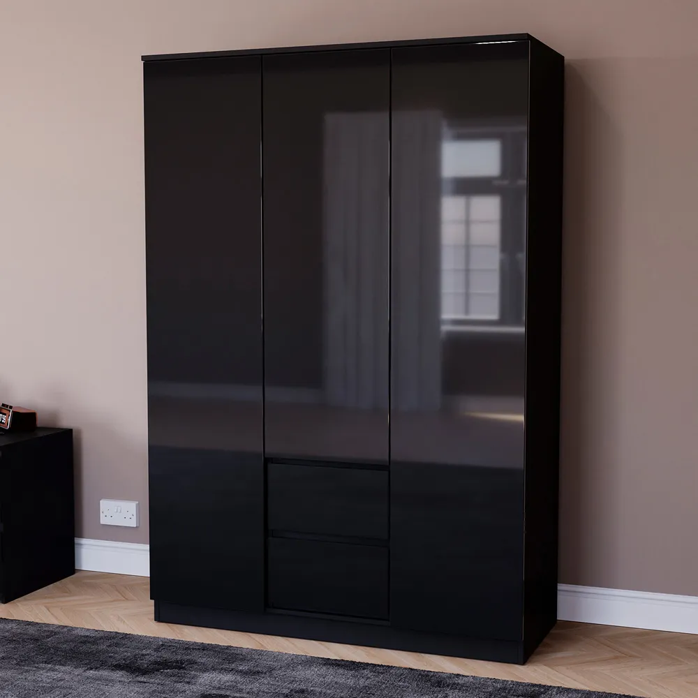 Glinton 3 Door 2 Drawer Wardrobe - Black