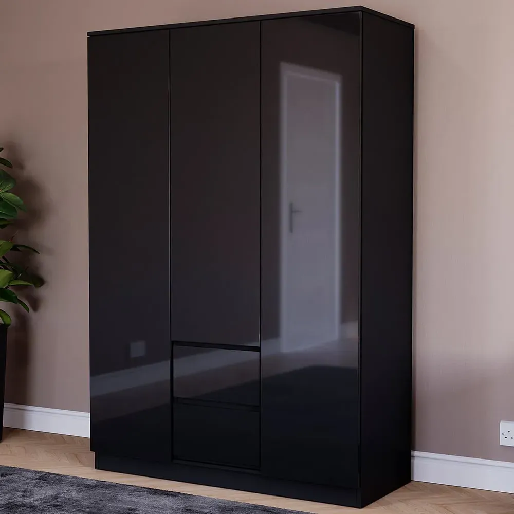 Glinton 3 Door 2 Drawer Wardrobe - Black image