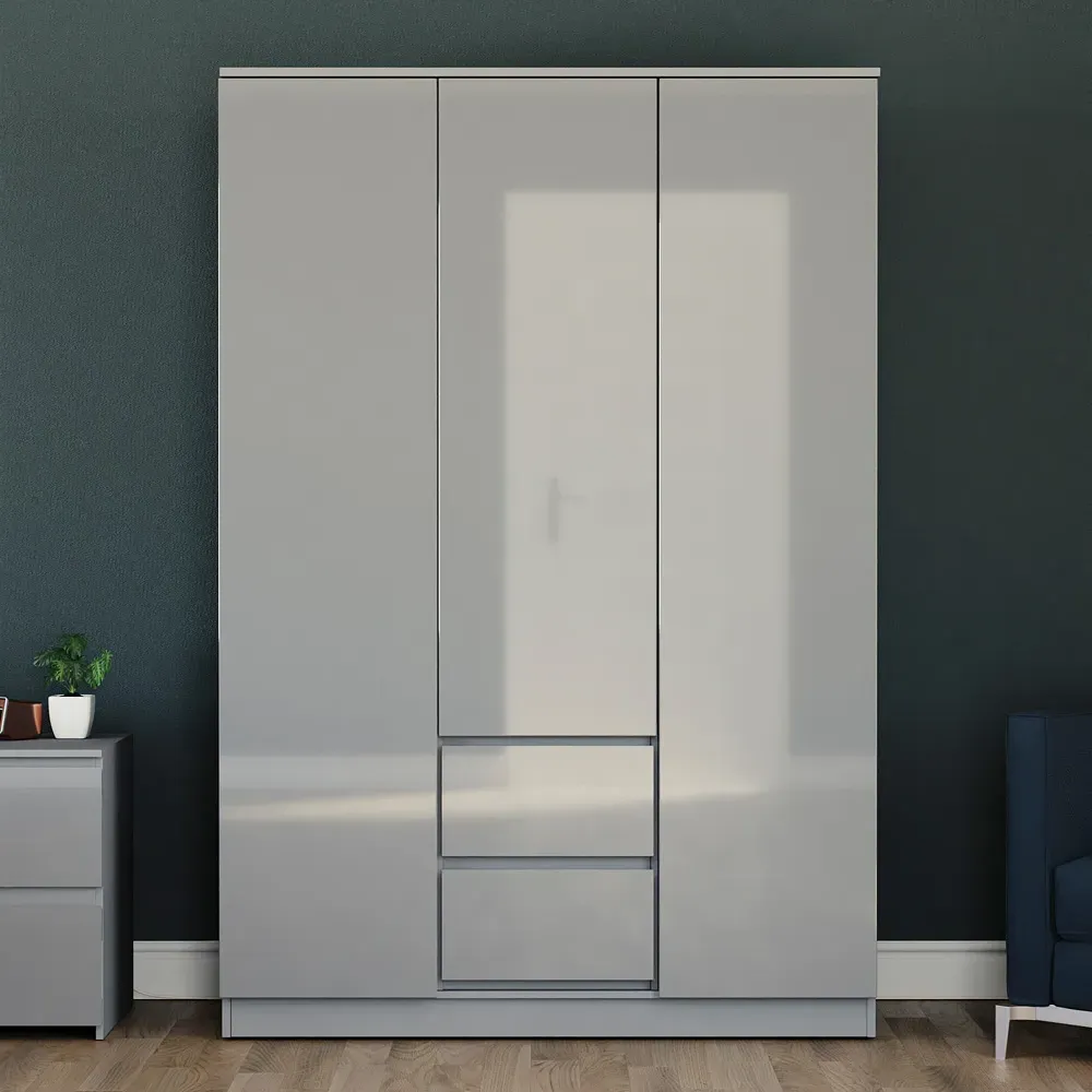 Glinton 3 Door 2 Drawer Wardrobe - Grey