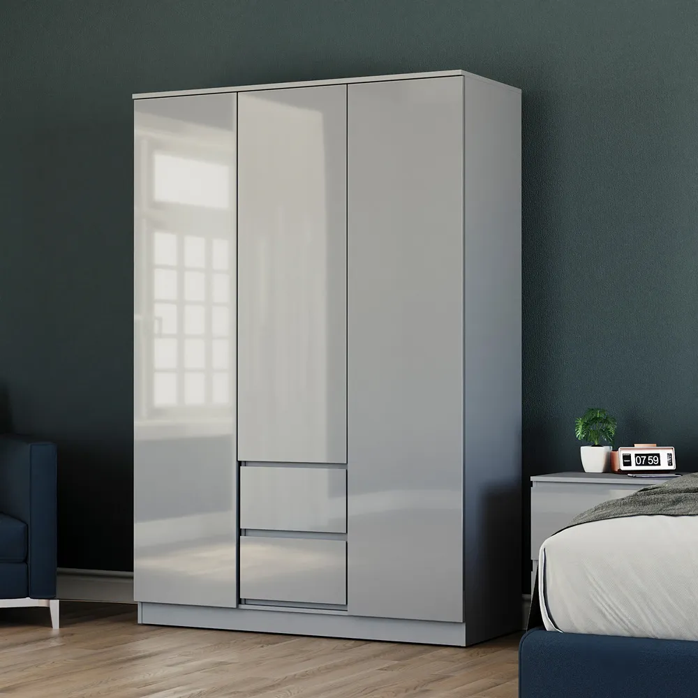 Glinton 3 Door 2 Drawer Wardrobe - Grey