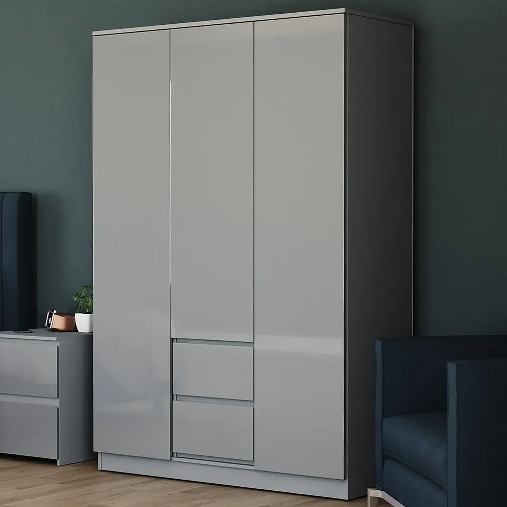 Glinton 3 Door 2 Drawer Wardrobe - Grey