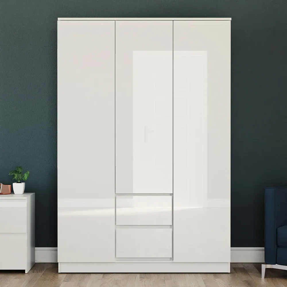 Glinton 3 Door 2 Drawer Wardrobe - White