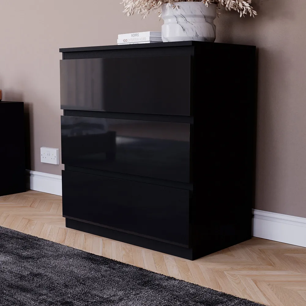Glinton 3 Drawer Chest of Drawers - Black