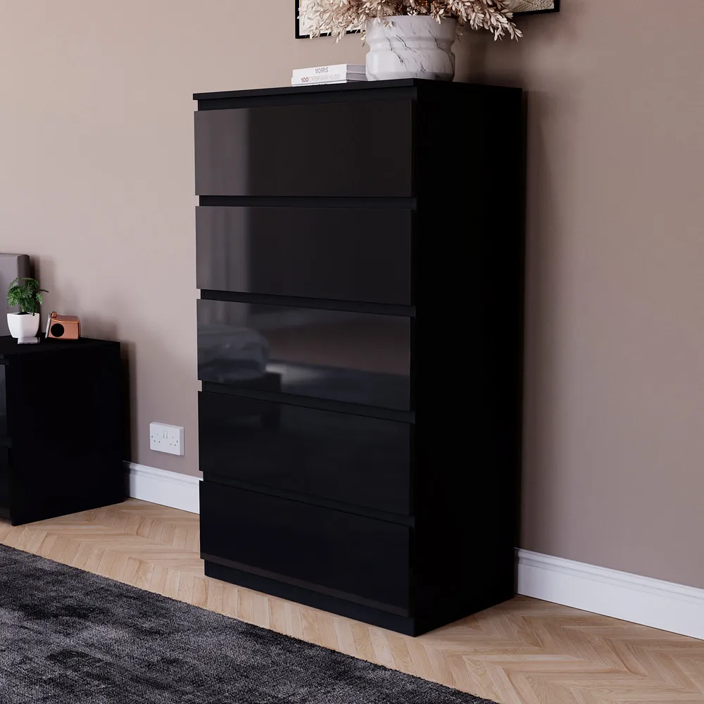 Glinton 5 Drawer Chest of Drawers - Black