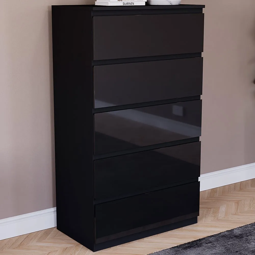 Glinton 5 Drawer Chest of Drawers - Black