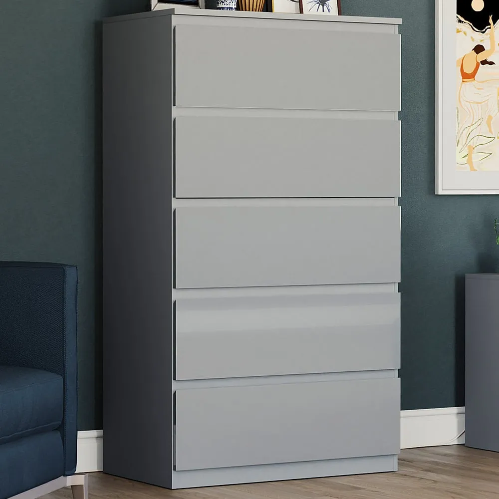 Glinton 5 Drawer Chest of Drawers - Grey