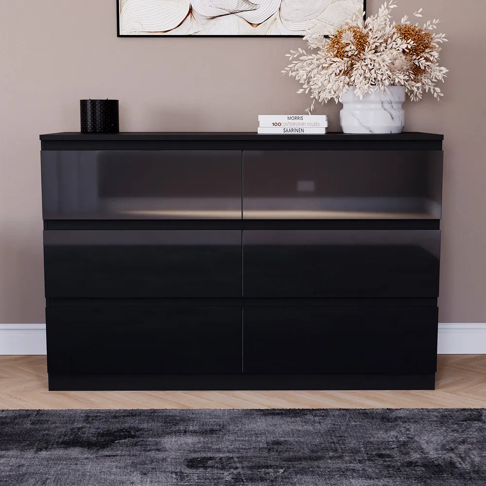 Glinton 6 Drawer Chest of Drawers - Black