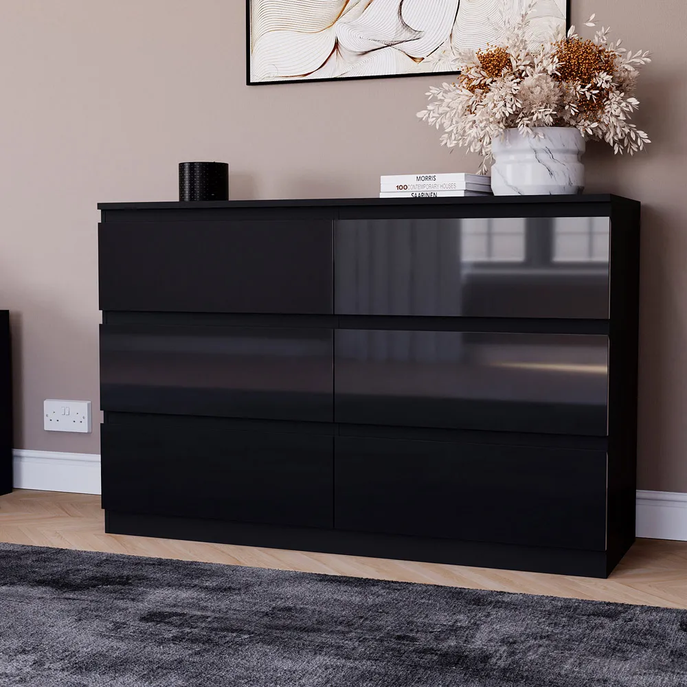 Glinton 6 Drawer Chest of Drawers - Black