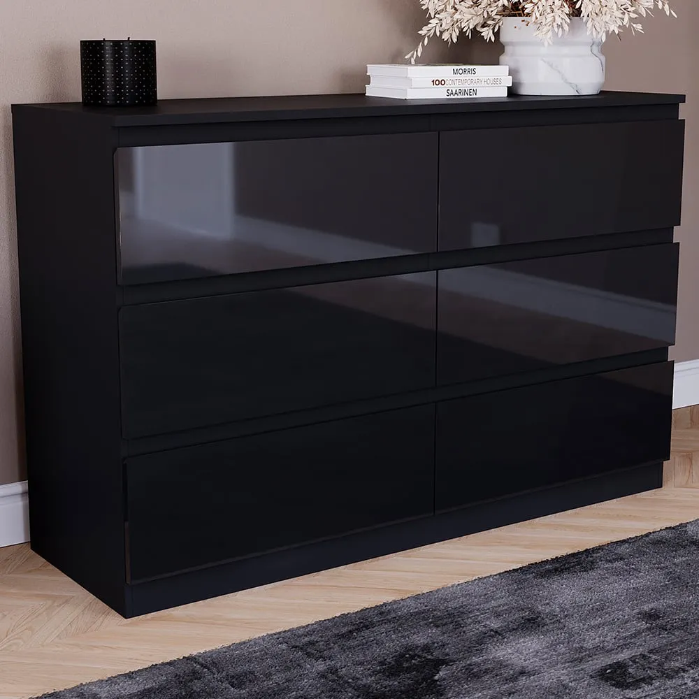 Glinton 6 Drawer Chest of Drawers - Black