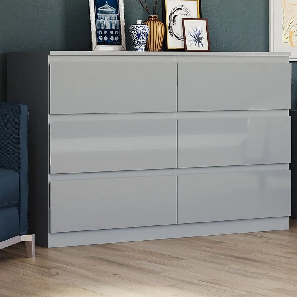 Glinton 6 Drawer Chest of Drawers - Grey