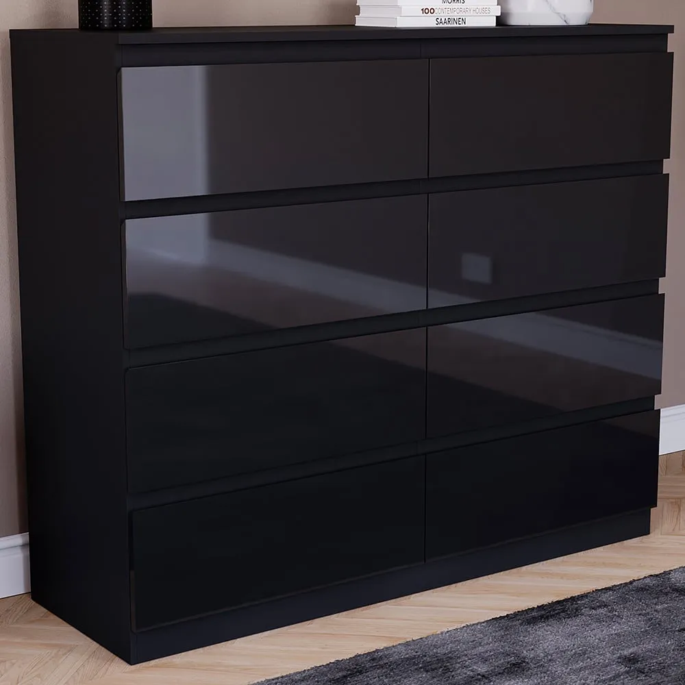Glinton 8 Drawer Chest of Drawers - Black