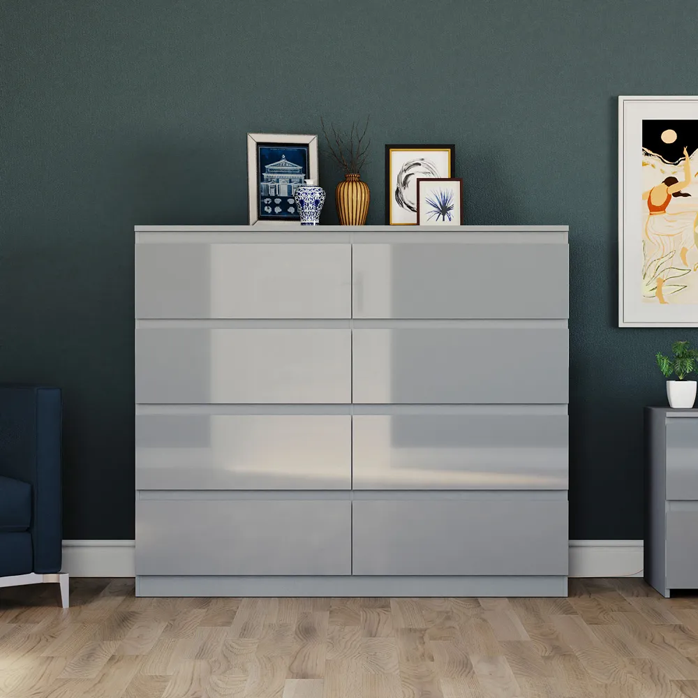 Glinton 8 Drawer Chest of Drawers - Grey