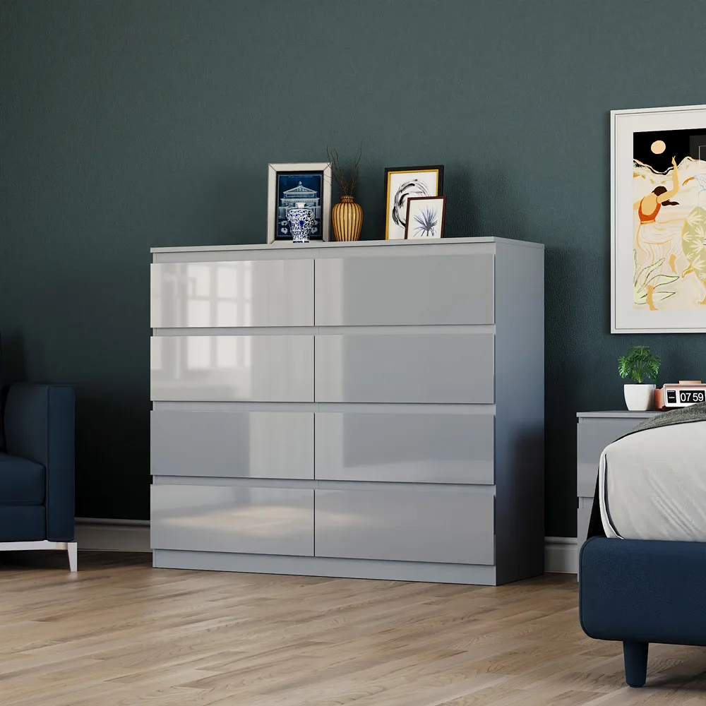 Glinton 8 Drawer Chest of Drawers - Grey