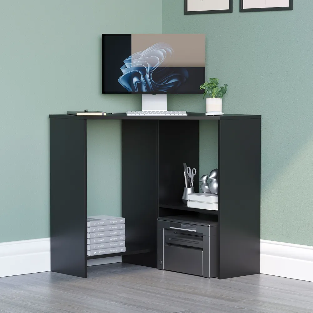 Hetton Corner Computer Desk with Storage - Black