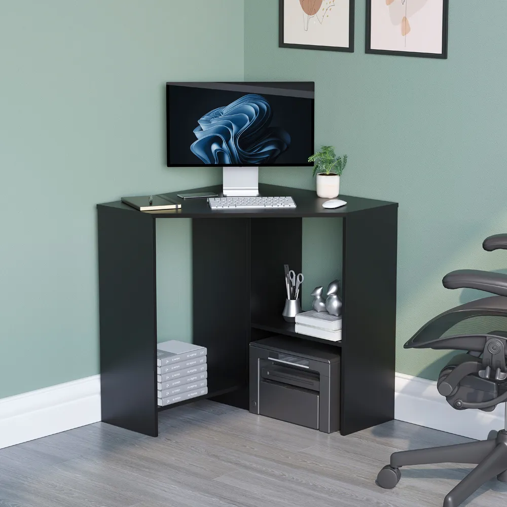 Hetton Corner Computer Desk with Storage - Black