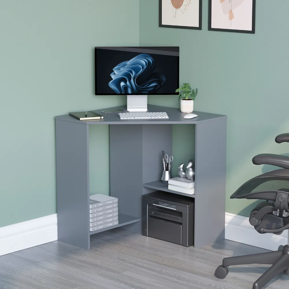 Hetton Corner Computer Desk with Storage - Grey
